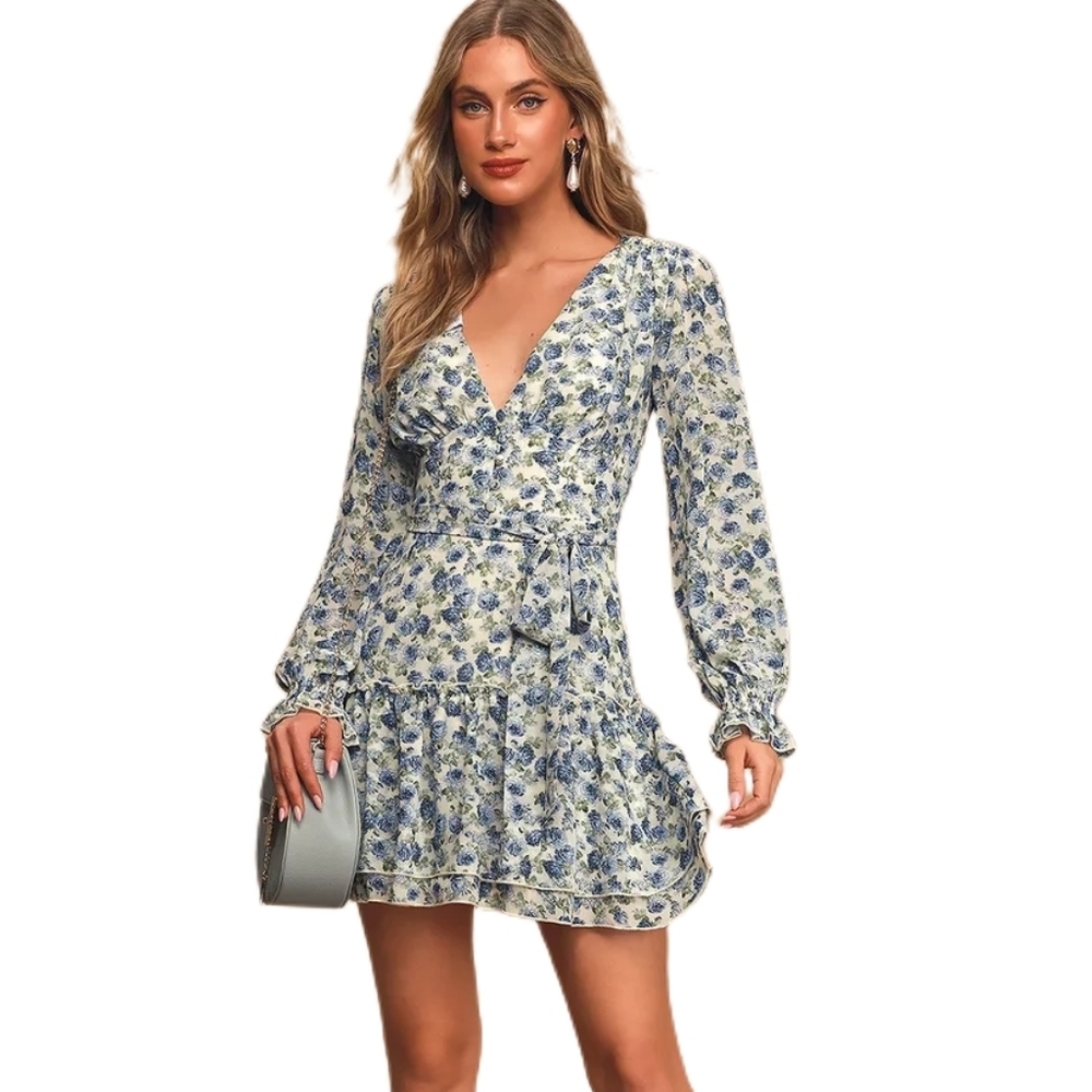 🚫SOLD🚫Lulus Sweet Romance Floral Print Ruffled Mini Dress